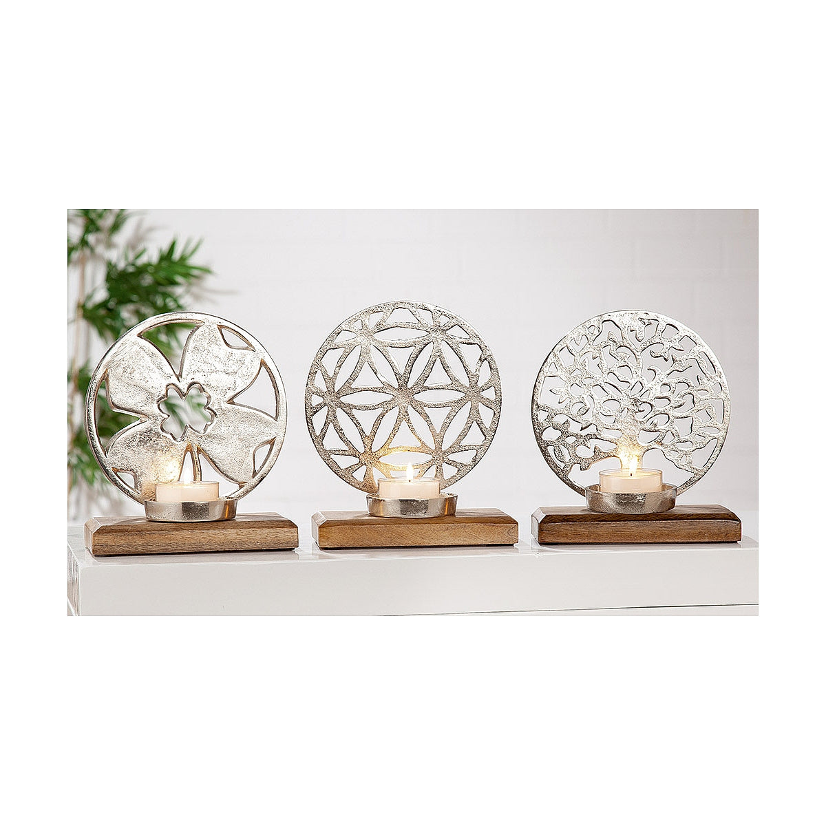 Διακοσμητικό ArteLibre Δέντρο/Λουλούδι/Τριφύλλι Σε Βάση Ασημί/Φυσικό Αλουμίνιο/Ξύλο 10x17.5x20.5cm Σε 3 Σχέδια - Hippiehome.gr