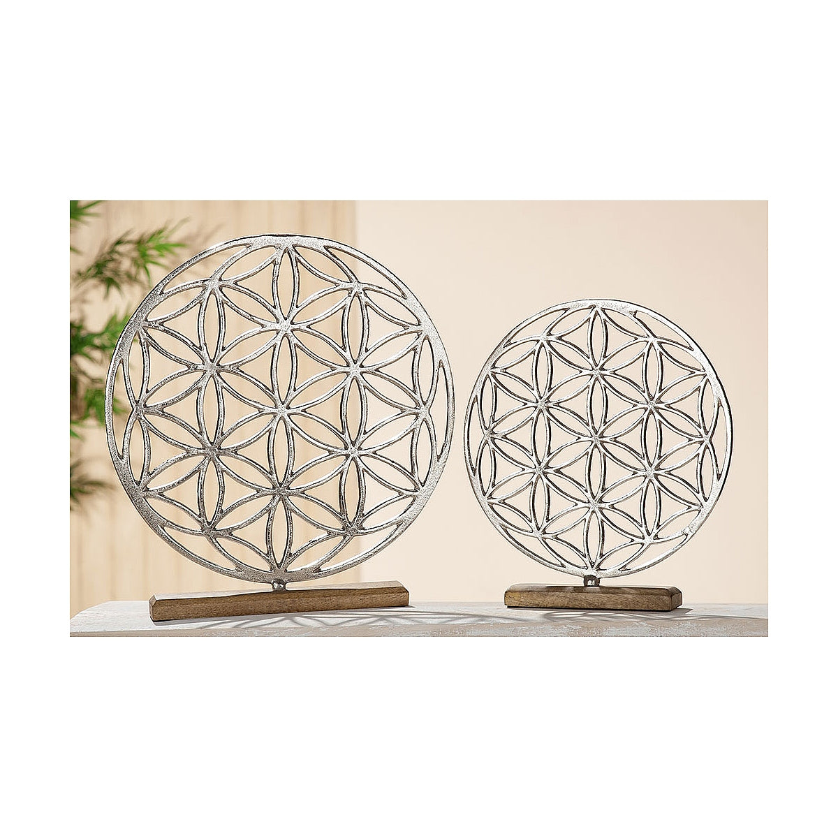 Διακοσμητικό ArteLibre Λουλούδι Σε Βάση Ασημί/Φυσικό Αλουμίνιο/Ξύλο 30x5x44.5cm - Hippiehome.gr