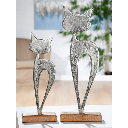 Διακοσμητικό ArteLibre Φιγούρα Γάτας Ασημί/Φυσικό Αλουμίνιο/Ξύλο 5x13x32cm - Hippiehome.gr