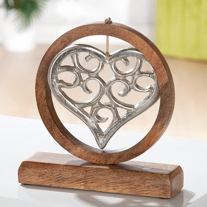 Διακοσμητικό ArteLibre Καρδιά Σε Κύκλο Ασημί/Φυσικό Αλουμίνιο/Ξύλο 5x18x21cm - Hippiehome.gr