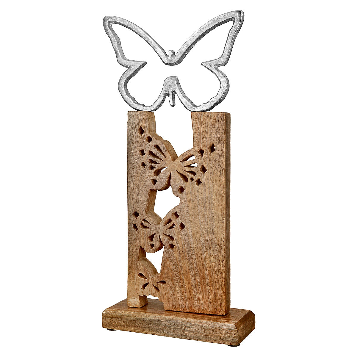 Διακοσμητικό ArteLibre Πεταλούδα Σε Βάση Ασημί/Καφέ Ξύλο/Αλουμίνιο 7.5x19x40.5cm - Hippiehome.gr