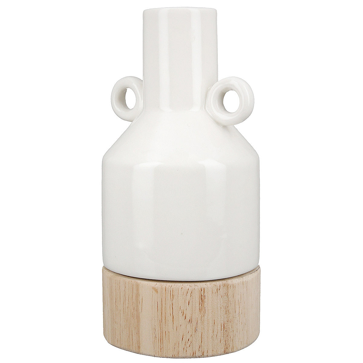 Βάζο ArteLibre Λευκό/Φυσικό Πορσελάνη/Ξύλο 8x8.5x16.5cm - Hippiehome.gr