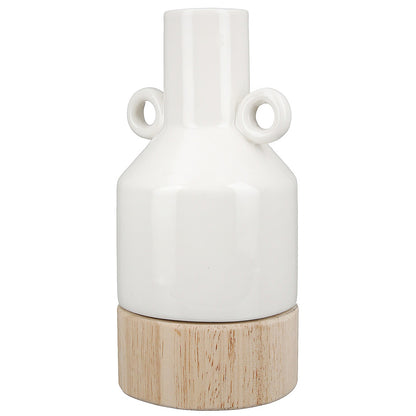 Βάζο ArteLibre Λευκό/Φυσικό Πορσελάνη/Ξύλο 8x8.5x16.5cm - Hippiehome.gr