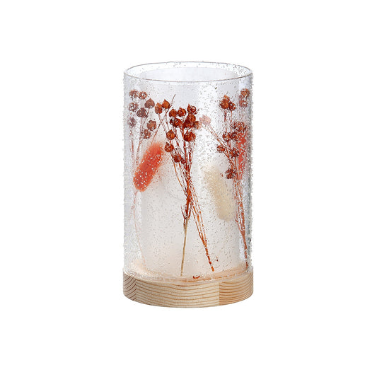 Θήκη Ρεσώ Με Αποξηραμένα Λουλούδια Φωτιζόμενη 10 LED Κρεμ Γυαλί 16cm - Hippiehome.gr