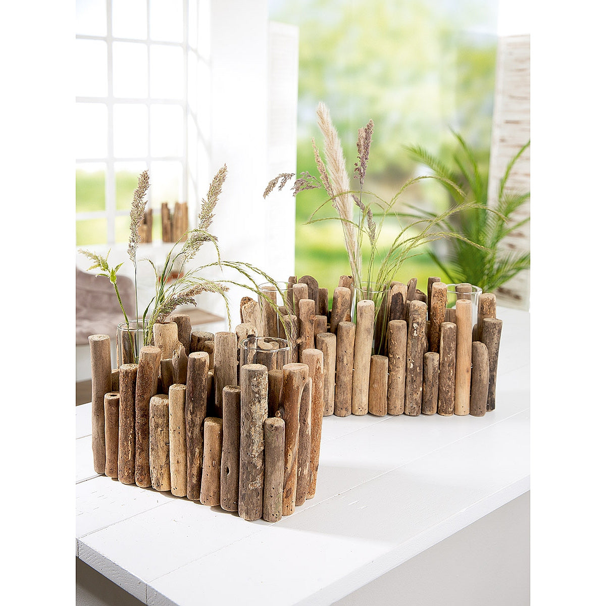 Διακοσμητικό ArteLibre Σύνθεση Βάζα Σε Ξύλα Φυσικό Ξύλο 9x25x19cm - Hippiehome.gr