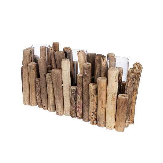Διακοσμητικό Σύνθεση Βάζα Σε Ξύλα Φυσικό Ξύλο 11x35x20cm - Hippiehome.gr