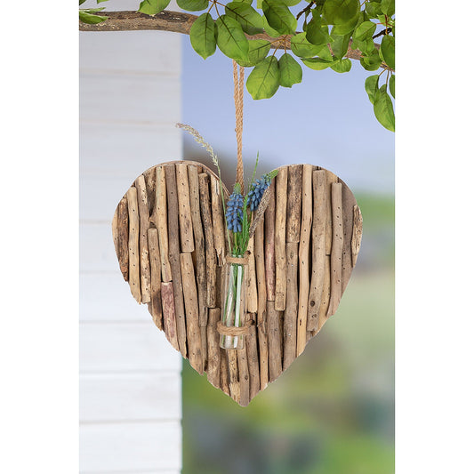 Διακοσμητικό Κρεμαστό ArteLibre Καρδιά Με Δοκιμαστικό Σωλήνα Φυσικό Ξύλο 5x30x30cm - Hippiehome.gr