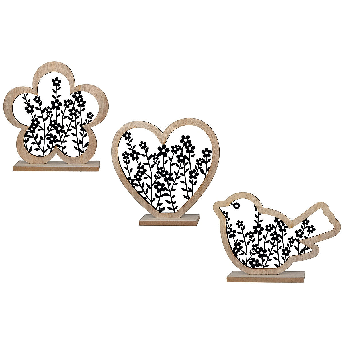 Διακοσμητικό ArteLibre Λουλούδια Φυσικό/Μαύρο MDF 4.5x20x20cm - Hippiehome.gr