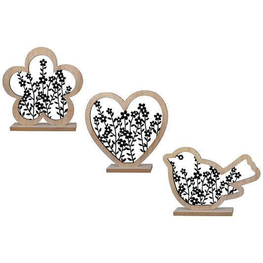 Διακοσμητικό ArteLibre Λουλούδια Φυσικό/Μαύρο MDF 4.5x20x20cm - Hippiehome.gr