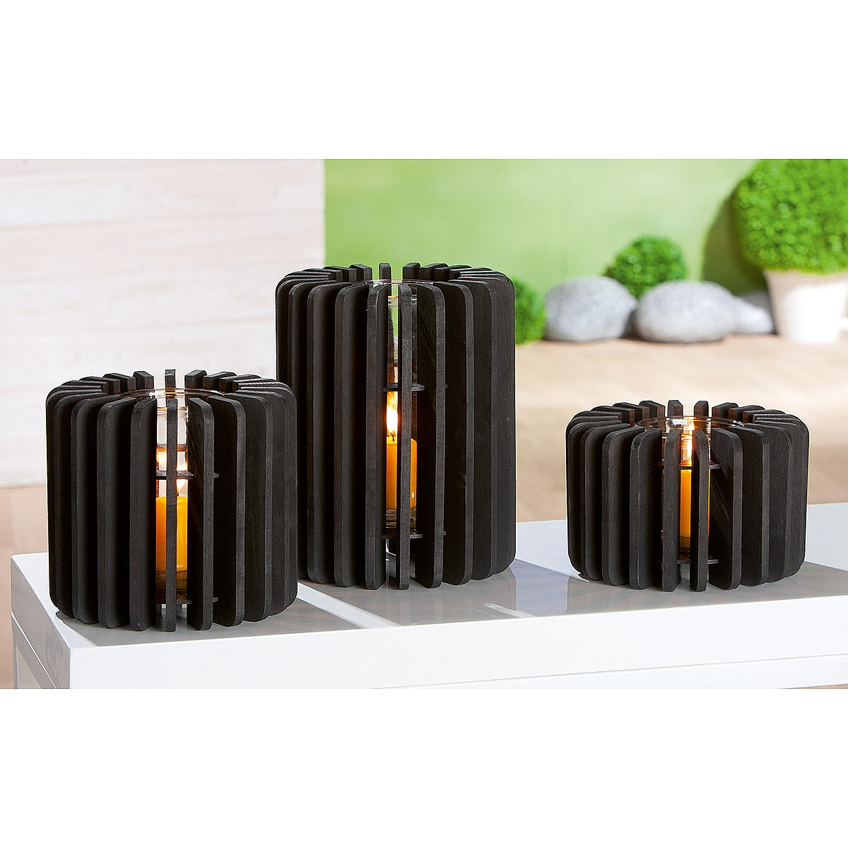 Κηροπήγιο ArteLibre Μαύρο/Διάφανο Ξύλο/Γυαλί 18cm - Hippiehome.gr