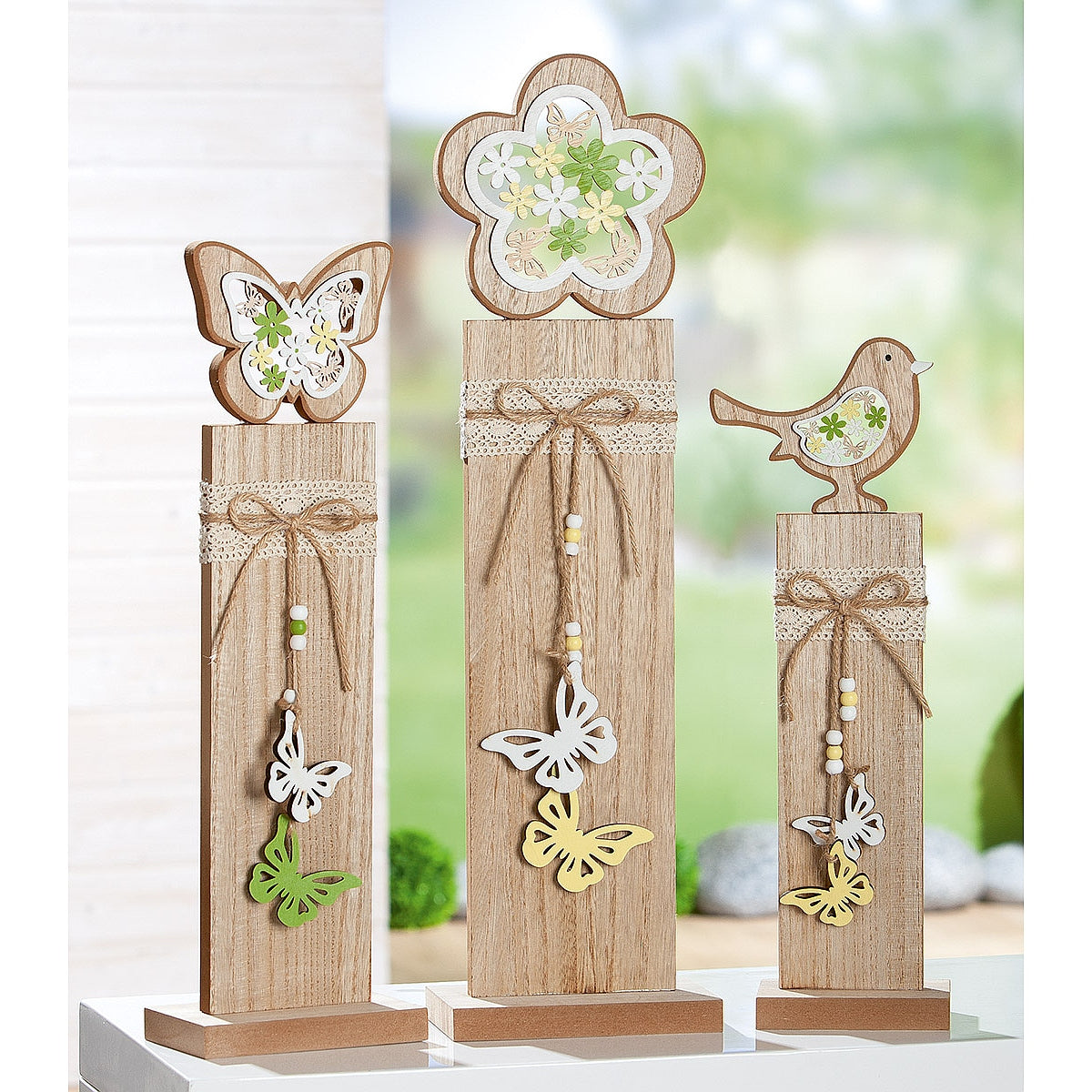 Διακοσμητικό ArteLibre Σταντ Με Πουλί/Λουλούδι/Πεταλούδα Φυσικό MDF 9x15x49cm Σε 3 Σχέδια - Hippiehome.gr