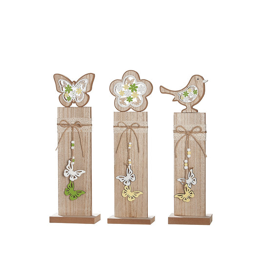 Διακοσμητικό ArteLibre Σταντ Με Πουλί/Λουλούδι/Πεταλούδα Φυσικό MDF 9x15x49cm Σε 3 Σχέδια - Hippiehome.gr