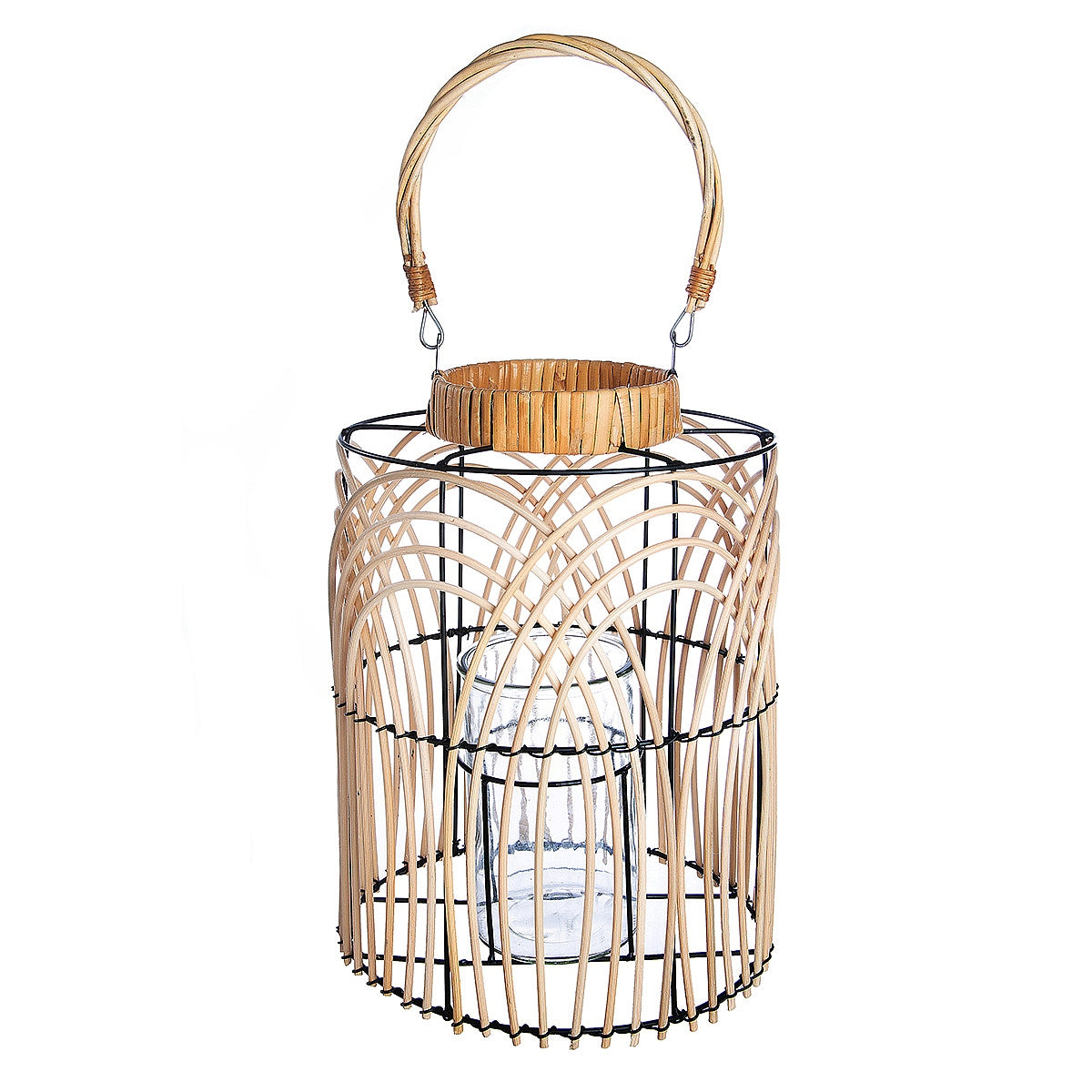 Φανάρι ArteLibre Φυσικό/Μαύρο Rattan/Μέταλλο 33cm - Hippiehome.gr