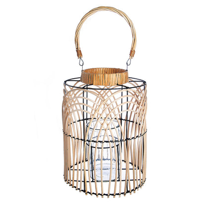 Φανάρι ArteLibre Φυσικό/Μαύρο Rattan/Μέταλλο 33cm - Hippiehome.gr