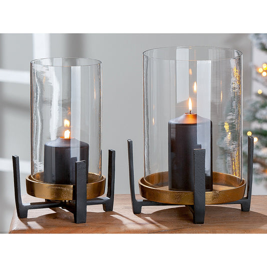 Φανάρι ArteLibre Διάφανο/Χρυσό Γυαλί/Αλουμίνιο/Ξύλο 18.5x19x27.5cm - Hippiehome.gr