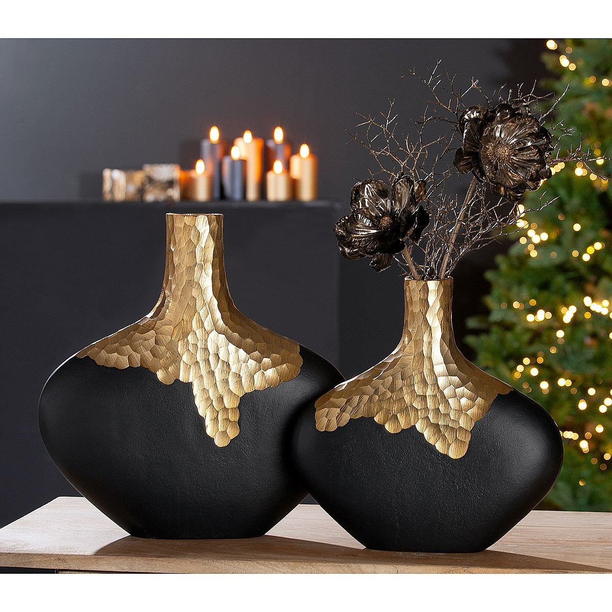 Βάζο ArteLibre Χρυσό/Μαύρο Αλουμίνιο 5x30x30cm - Hippiehome.gr