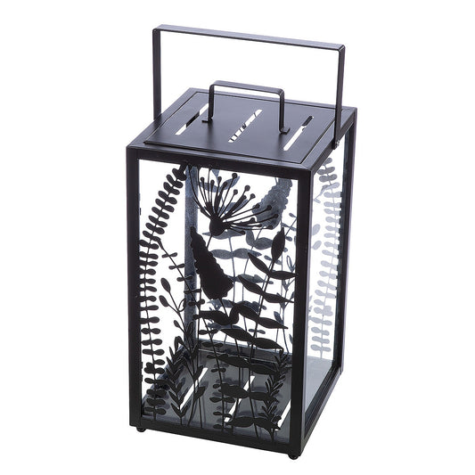 Φανάρι ArteLibre Με Διακόσμηση Λουλούδια Μαύρο Μέταλλο/Γυαλί 25x25x48cm - Hippiehome.gr