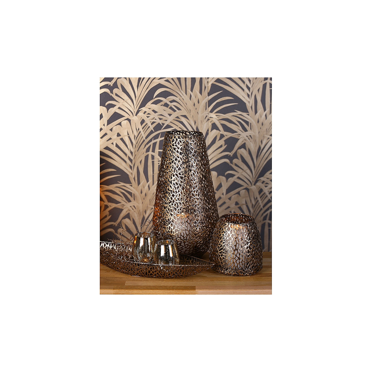 Φανάρι ArteLibre Με Διακόσμηση Λουλούδια Αντικέ Χρυσό Μέταλλο 11cm - Hippiehome.gr