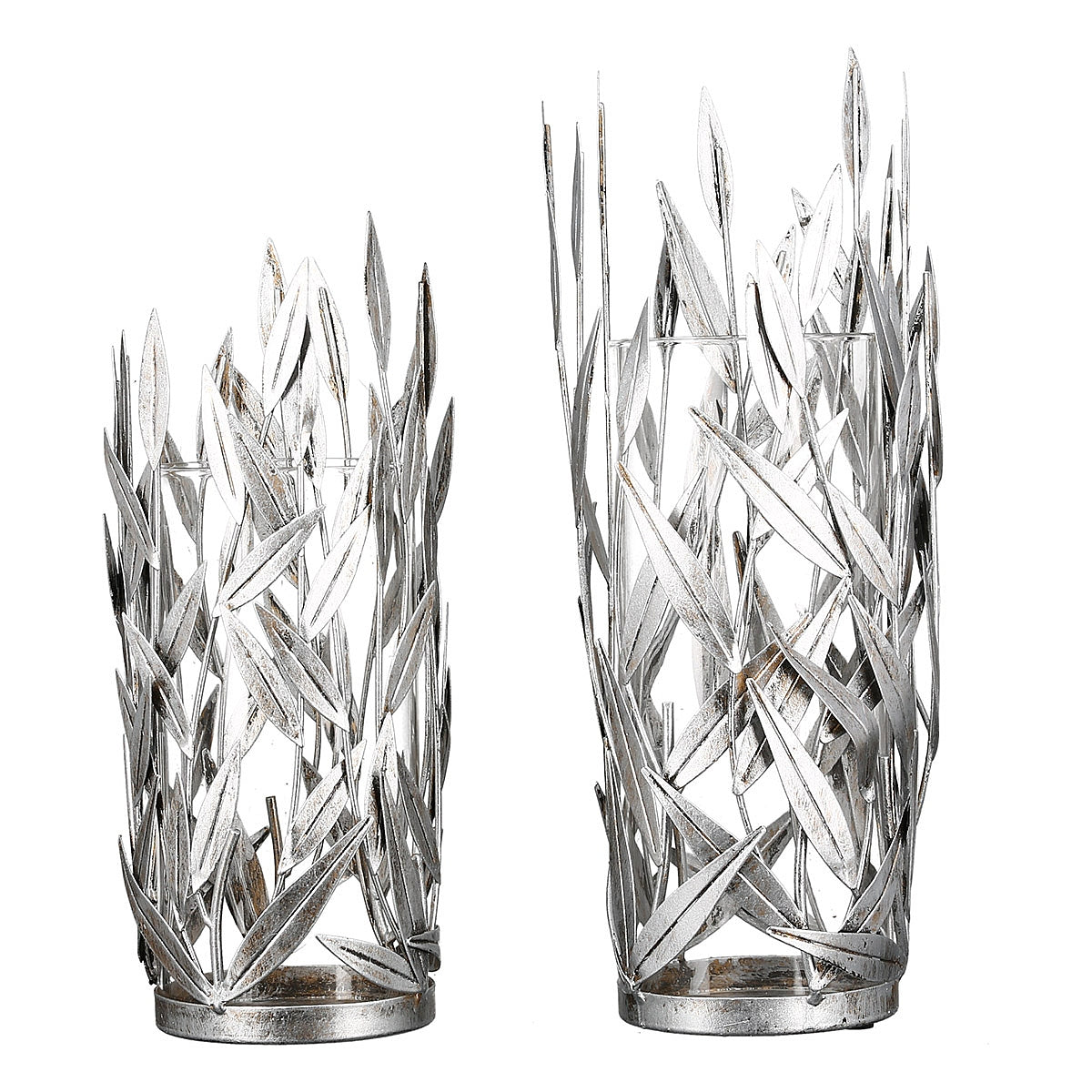 Κηροπήγιο ArteLibre Φυλλωσιά Αντικέ Ασημί Μέταλλο 43cm - Hippiehome.gr