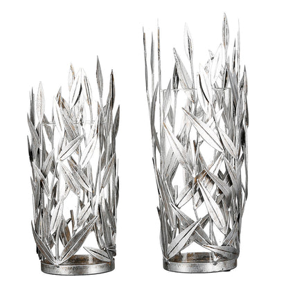 Κηροπήγιο ArteLibre Φυλλωσιά Αντικέ Ασημί Μέταλλο 43cm - Hippiehome.gr