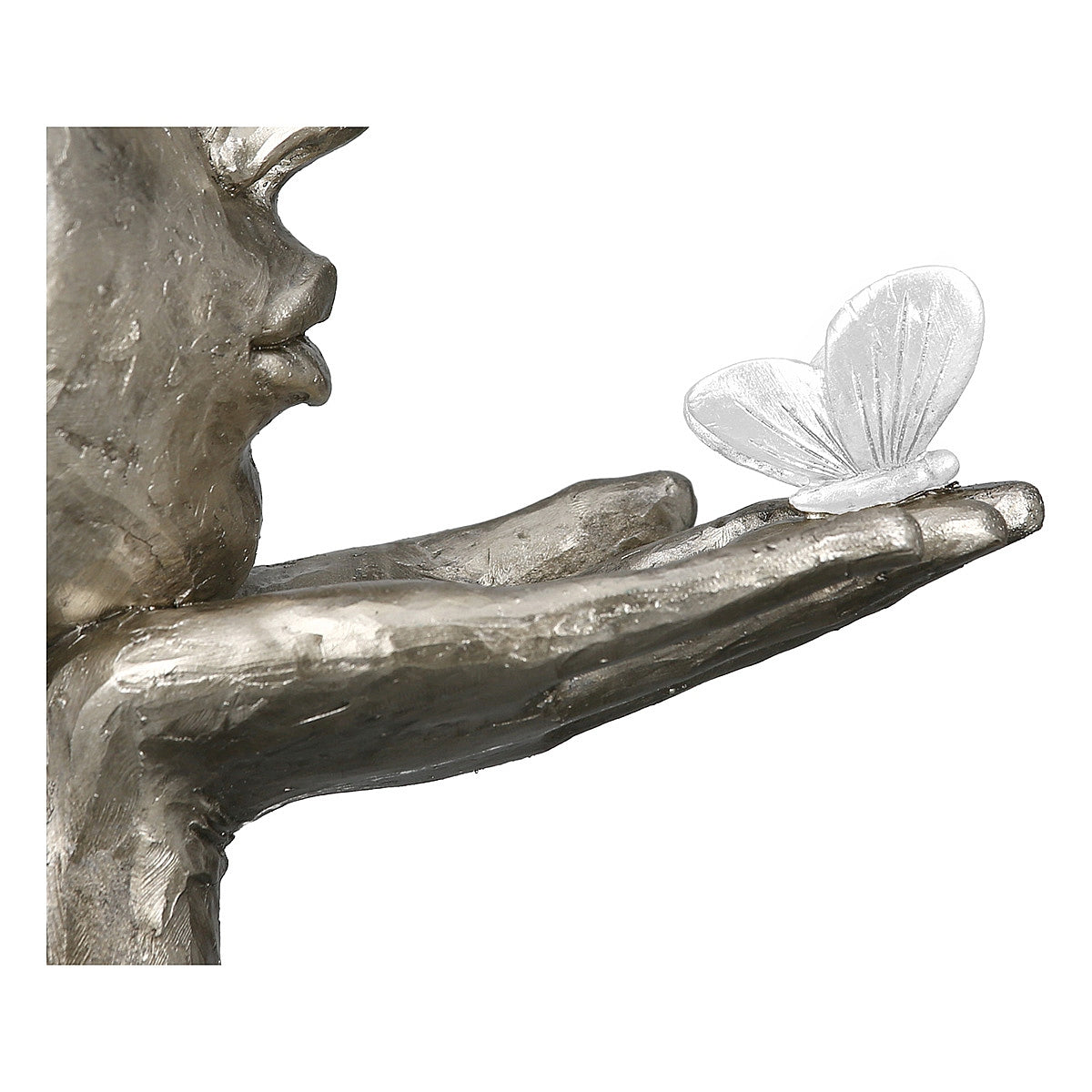 Διακοσμητικό ArteLibre Πρόσωπο Κρατεί Πεταλούδα Σε Βάση Ασημί/Μαύρο Polyresin 16.5x10x34cm - Hippiehome.gr