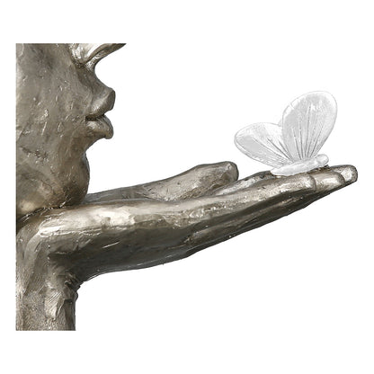 Διακοσμητικό ArteLibre Πρόσωπο Κρατεί Πεταλούδα Σε Βάση Ασημί/Μαύρο Polyresin 16.5x10x34cm - Hippiehome.gr