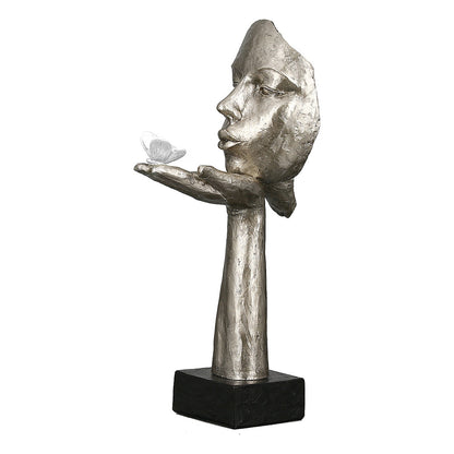 Διακοσμητικό ArteLibre Πρόσωπο Κρατεί Πεταλούδα Σε Βάση Ασημί/Μαύρο Polyresin 16.5x10x34cm - Hippiehome.gr