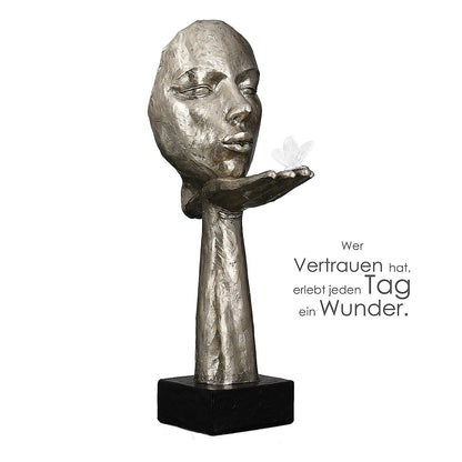 Διακοσμητικό ArteLibre Πρόσωπο Κρατεί Πεταλούδα Σε Βάση Ασημί/Μαύρο Polyresin 16.5x10x34cm - Hippiehome.gr