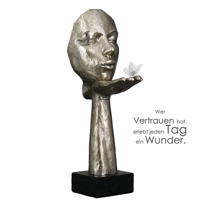 Διακοσμητικό ArteLibre Πρόσωπο Κρατεί Πεταλούδα Σε Βάση Ασημί/Μαύρο Polyresin 16.5x10x34cm - Hippiehome.gr