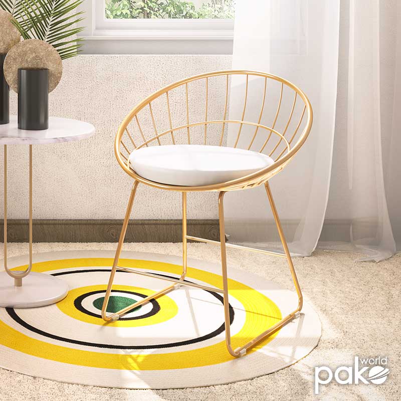 Καρέκλα Seth pakoworld μέταλλο χρυσό-μαξιλάρι PVC λευκό - Hippiehome.gr