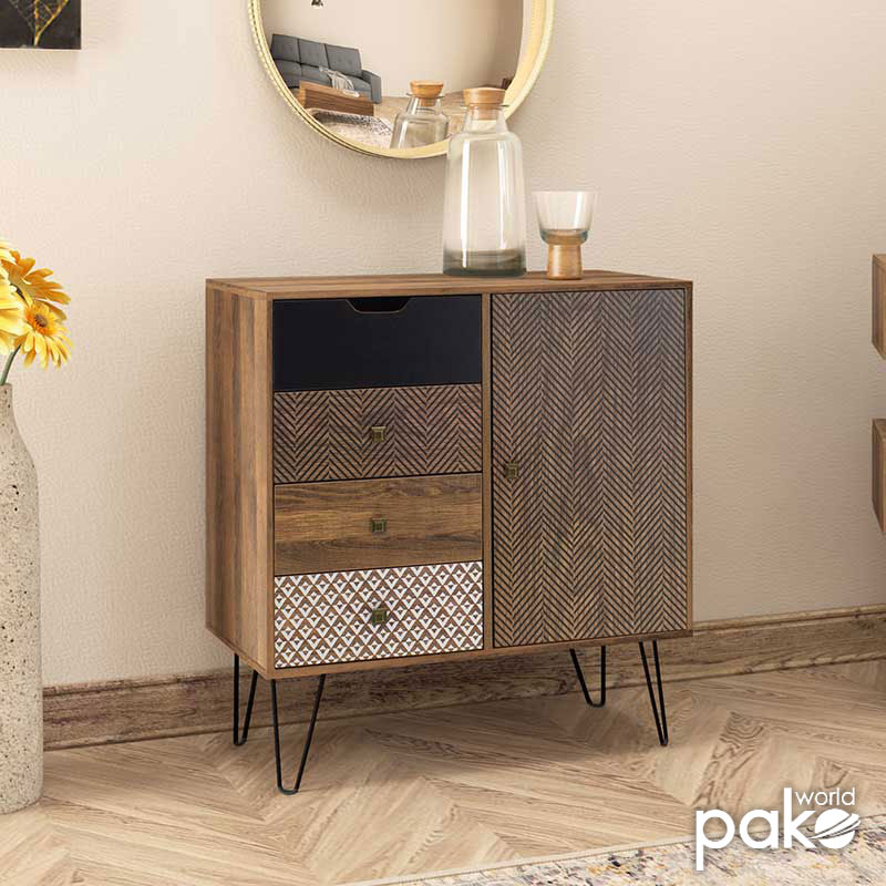 Συρταριέρα Boho pakoworld με συρτάρια-ντουλάπι καρυδί μεταλλικά πόδια 79,5x39,5x86εκ - Hippiehome.gr