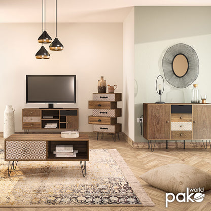 Συρταριέρα Boho pakoworld με συρτάρια-ντουλάπι καρυδί μεταλλικά πόδια 79,5x39,5x86εκ - Hippiehome.gr