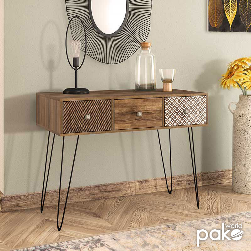 Κονσόλα Boho pakoworld καρυδί με μεταλλικά πόδια 100x50,5x74,5εκ - Hippiehome.gr