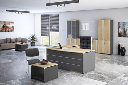 Γραφείο εργασίας επαγγελματικό Lotus pakoworld αναστρέψιμο φυσικό-ανθρακί 180x160x75εκ - Hippiehome.gr