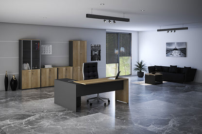 Γραφείο εργασίας επαγγελματικό Lotus pakoworld αναστρέψιμο σε φυσικό-ανθρακί 180x160x75εκ - Hippiehome.gr