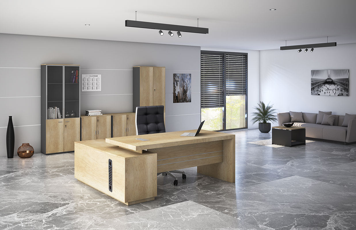 Γραφείο εργασίας αναστρέψιμο επαγγελματικό Amazon pakoworld σε φυσική απόχρωση 200x170x75εκ - Hippiehome.gr