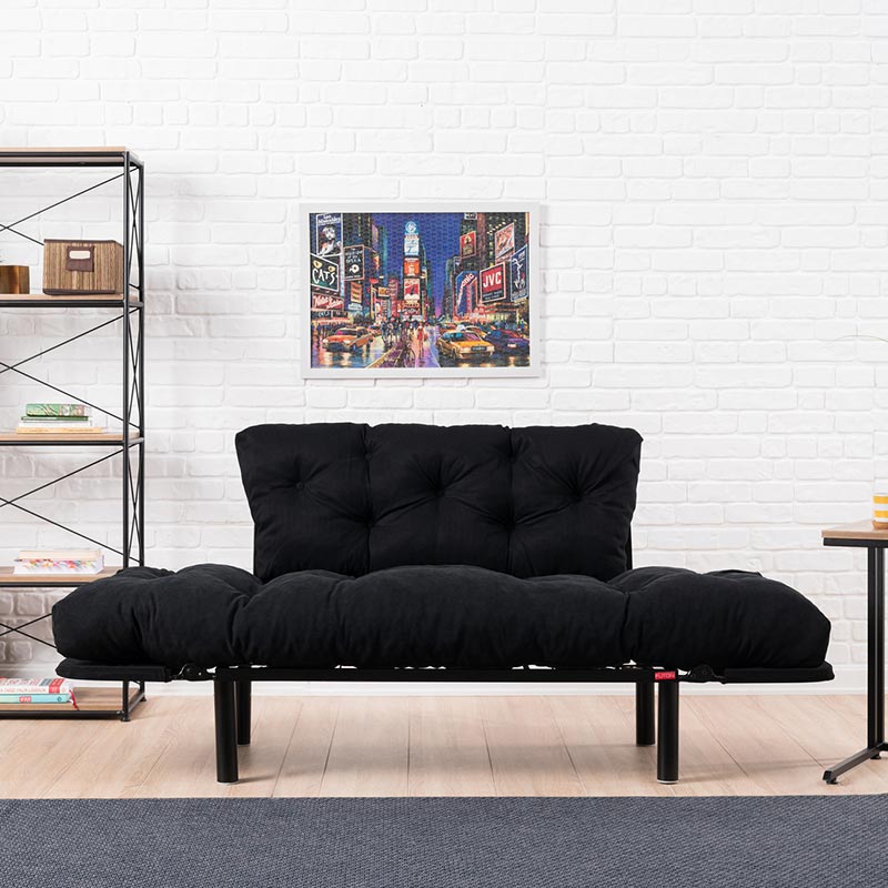 Καναπές κρεβάτι PWF-0018 pakoworld 2θέσιος με ύφασμα χρώμα μαύρο 155x73x85cm - Hippiehome.gr