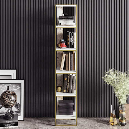 Βιβλιοθήκη Marble pakoworld χρώμα λευκό μαρμάρου-χρυσό 32x31,5x178,5εκ - Hippiehome.gr