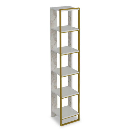 Βιβλιοθήκη Marble pakoworld χρώμα λευκό μαρμάρου-χρυσό 32x31,5x178,5εκ - Hippiehome.gr