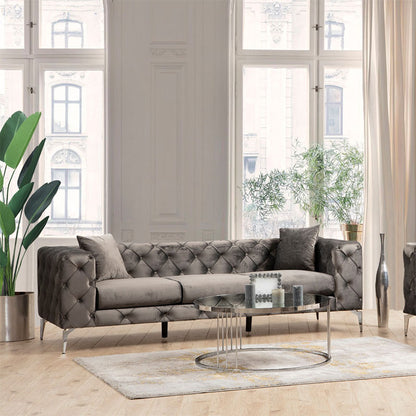 Καναπές 3θέσιος PWF-0579 pakoworld τύπου Chesterfield ύφασμα ανθρακί 237x90x73εκ - Hippiehome.gr