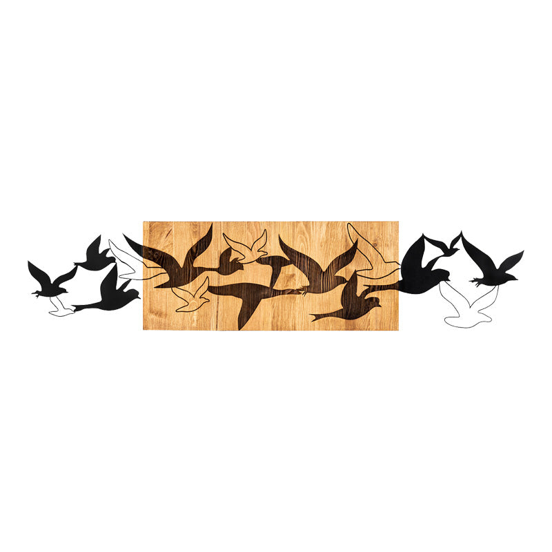 Διακοσμητικό τοίχου Excore pakoworld ξύλο πεύκου σε φυσική απόχρωση με μαύρο μέταλλο 111x3x25εκ - Hippiehome.gr