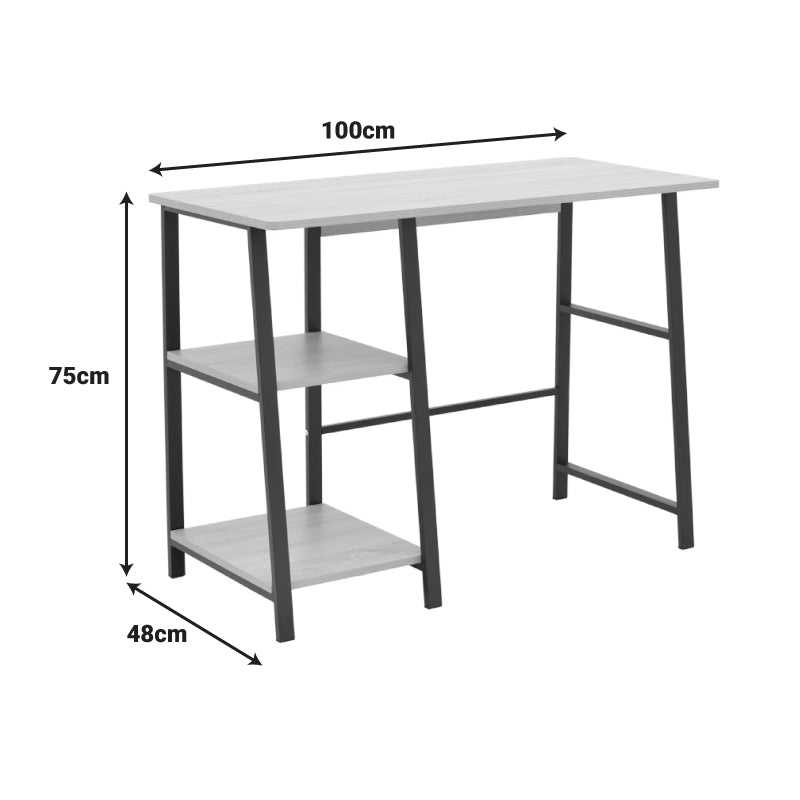 Γραφείο εργασίας Ferje pakoworld με ράφια mdf σε φυσική με μαύρη απόχρωση 100x48x75εκ - Hippiehome.gr