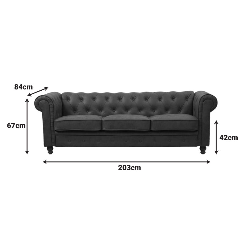 Kαναπές τριθέσιος τ. Chesterfield pakoworld pu σε αντικέ καφέ απόχρωση 203x84x67εκ - Hippiehome.gr