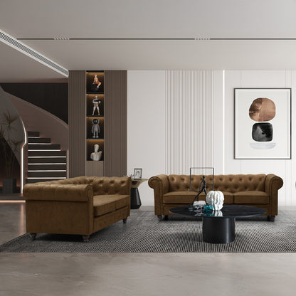 Kαναπές διθέσιος τ. Chesterfield pakoworld pu σε αντικέ καφέ απόχρωση 160x84x67εκ - Hippiehome.gr
