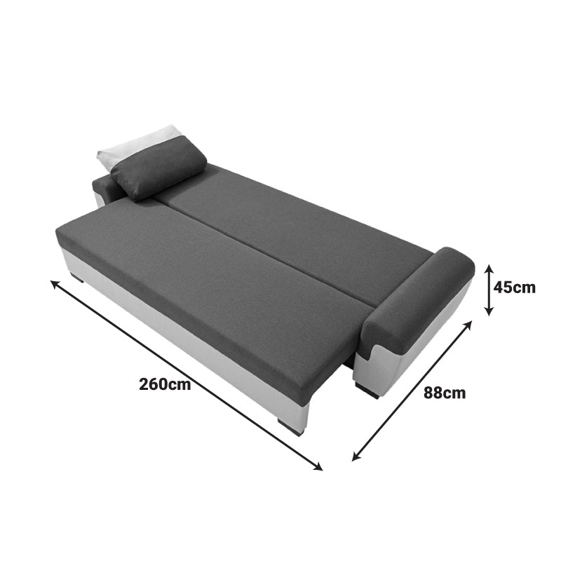 Kαναπές-κρεβάτι τριθέσιος Gaby pakoworld ύφασμα με αποθηκευτικό χώρο σε μαυρο-γκρι απόχρωση 260x88x88εκ - Hippiehome.gr