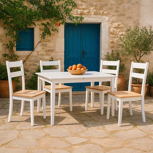 Tραπεζαρία επεκτεινόμενη Mabor-York pakoworld σετ 5τεμ ξύλο σε λευκή απόχρωση 120-150x80x73,8εκ - Hippiehome.gr