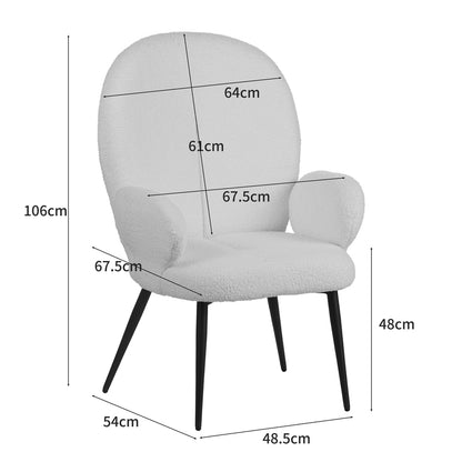 Πολυθρόνα με υποπόδιο Qarar pakoworld μπουκλέ ύφασμα σε λευκή απόχρωση με μαύρα μεταλλικά πόδια 67.5x67.5x106εκ - Hippiehome.gr