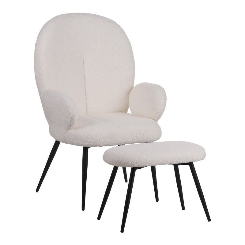 Πολυθρόνα με υποπόδιο Qarar pakoworld μπουκλέ ύφασμα σε λευκή απόχρωση με μαύρα μεταλλικά πόδια 67.5x67.5x106εκ - Hippiehome.gr