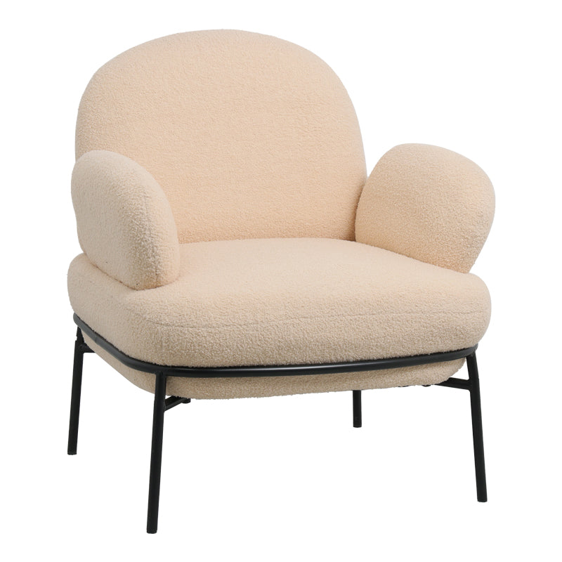 Πολυθρόνα Jaycob pakoworld μπουκλέ μπεζ-πόδι μαύρο μέταλλο 74x71x83εκ - Hippiehome.gr