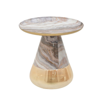 Side table Boundar Inart gray-gold metal-glass Φ50x49cm